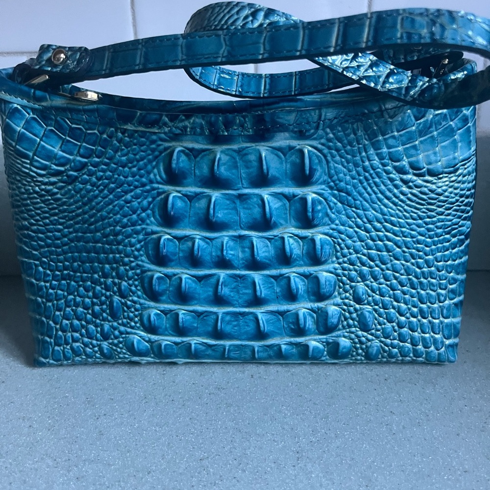 Brahmin Blue Croc-Embossed Leather Shoulder Bag beautiful Blue - Picture 2 of 11